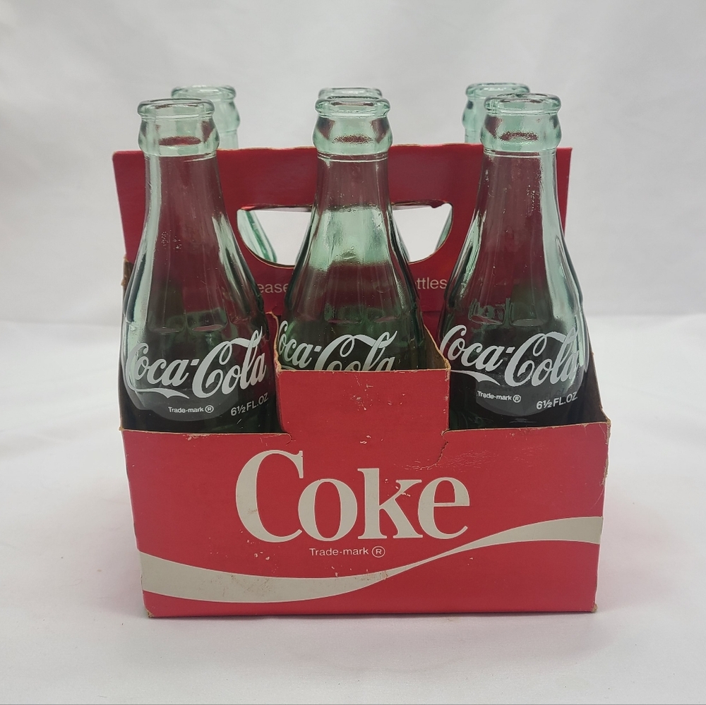 Vintage Coca-Cola Bottles In Cardboard Six Pack Carton